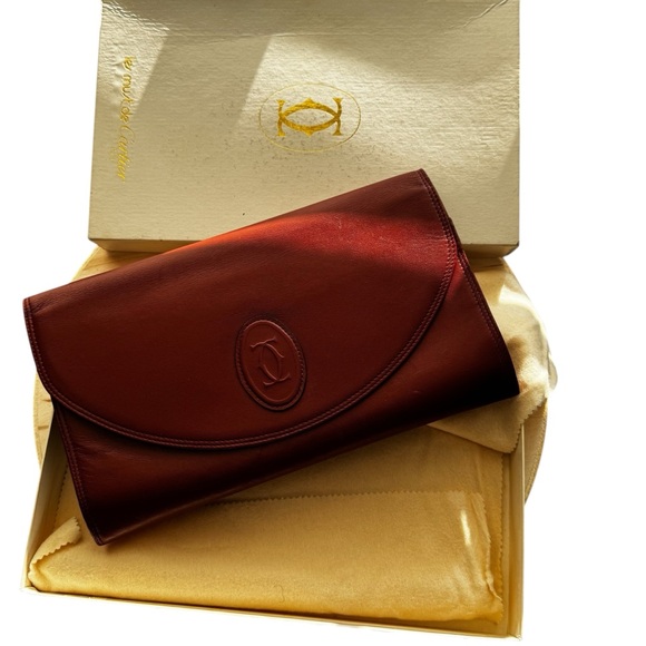 Vintage CARTIER Burgundy Leather Clutch w/ box and dust cover - Picture 2 of 6